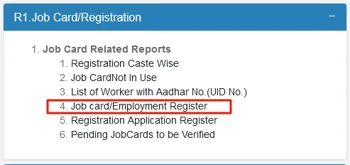 Job card/Employment Register Sri Ganganagar